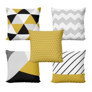 Kit 5 Capas de Almofadas Decorativas Amarelas e Pretas Geometricas Para Sofá 40x40 - Novadecora