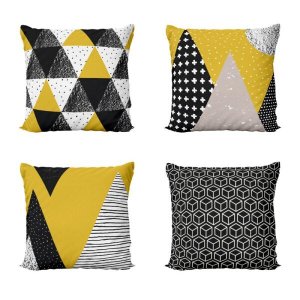 Kit 4 Capas de Almofadas Amarelas e Pretas Geométricas e Decorativas Escandinavo 40x40 - Novadecora