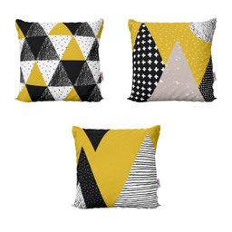 Kit 3 Capas para Almofadas Amarelas e Preta Decorativas e Geométricas para Sofá 40x40 - Novadecora - 1