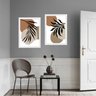 Kit 2 Quadros Folhas Abstratas - Marrom Preto Cinza 45x34cm:madeira Branca - 2