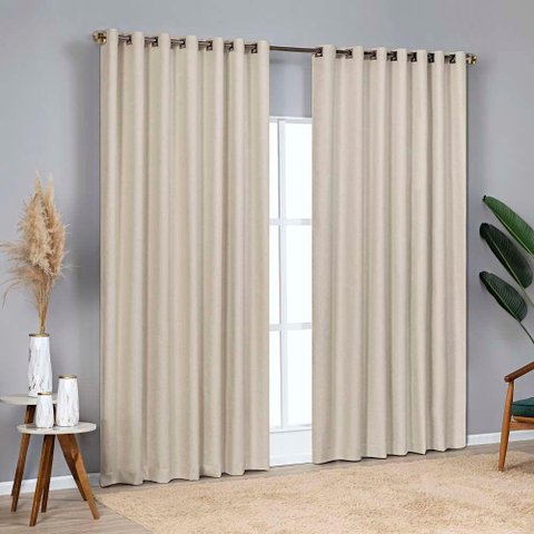 Cortina Blackout Linho Corta Luz 2,00x1,70m Varão 2m - Areia