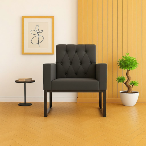 Poltrona Decorativa para Escritório e Consultório Base Metal Cinza