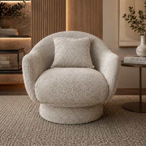 Poltrona Decorativa Orgânica para Sala de Estar Cogumelo Bouclê Moscow Bege Vimont Moveis