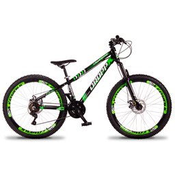 Bicicleta Aro 26 Quadro 13 Alumínio 21v Freio a Disco Mecânico Freeride Preto/Verde - Dropp - 1