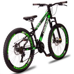 Bicicleta Aro 26 Quadro 13 Alumínio 21v Freio a Disco Mecânico Freeride Preto/Verde - Dropp - 3
