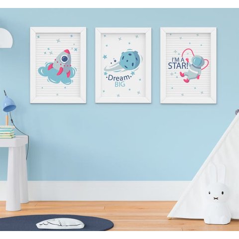 Quadrinho Infantil Bebê Menino Astronauta Foguete Kit 3 Peças