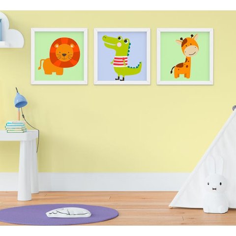 Quadro Infantil Quarto Bebê Menino Menina Safari Kit 3 Peças