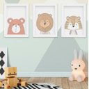 Ver imagem 1 de Quadro Decorativo Infantil Escandinavo Urso Leão Tigre Kit 3 Peças