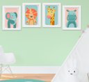 Ver imagem 1 de Quadro Decorativo Infantil Quarto Bebê Menina Menino Safari Leão Girafa Elefante Kit 4 Peças