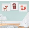 Kit Quadro Infantil Quarto Bebê Bichos da Floresta Raposa Urso Cervo Kit 3 Peças - 1