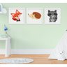 Quadro Infantil Quarto Bebê Animais Raposa Porco Espinho Guaxinim Kit 3 Peças - 1