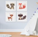 Ver imagem 1 de Quadro Infantil Bebê Bichos da Floresta Raposa Guaxinim Cervo Kit 4 Peças