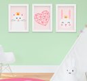 Ver imagem 1 de Kit Quadro Infantil Quarto Bebê Menina Gatinha Coração Coelha 3 Peças