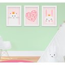 Ver imagem 1 de Kit Quadro Infantil Quarto Bebê Menina Gatinha Coração Coelha 3 Peças
