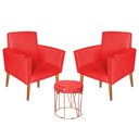 Ver imagem 1 de Kit 2 Poltronas Decorativas Nina e 1 Puff Aramado Suede Vermelho - Móveis Mafer