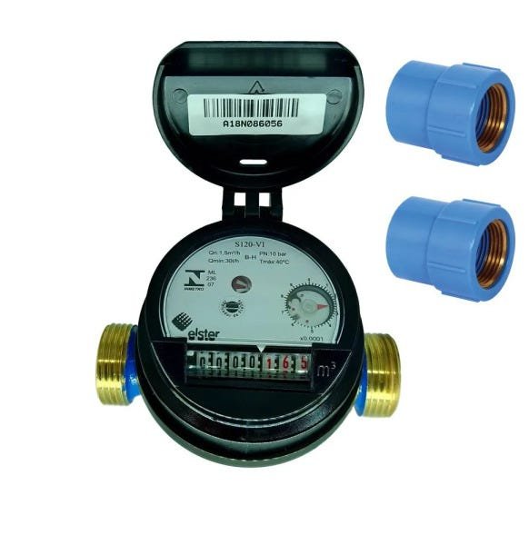 Hidrômetro Medidor de Água Unijato Rosca de 3/4 + Luvas BL - 1