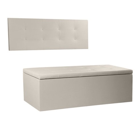 Kit Painel e Calçadeira Baú Queen 1,60m Berlim Corano Bege - Pallazio