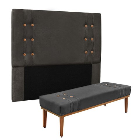Cabeceira Cama Box King 195cm e Recamier Gênova Suede S04 - D’Rossi