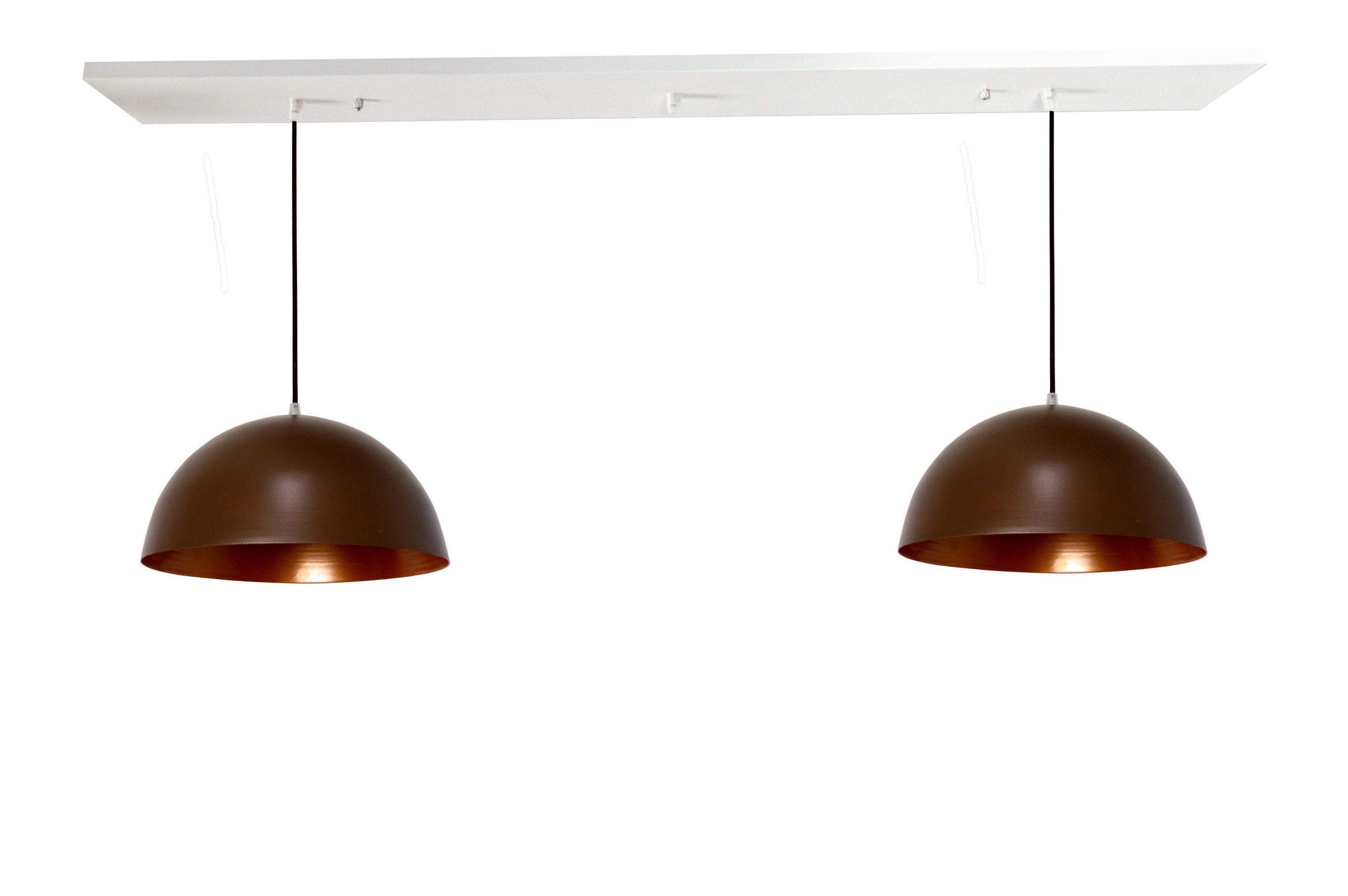 Pendente Alumínio Meia Esfera 40cm Café Duplo na Canopla Retangular de 97cm Branca - 1