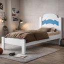 Ver imagem 1 de Cama para Quarto de Solteiro Mdf Estilo Padrão com Pés Alto Iris:brancoazul
