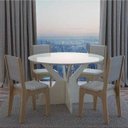 Ver imagem 1 de Conjunto Mesa e Cadeiras Jantar Redonda Luxo Mdf Branca Off-white