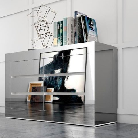 Balcão Buffet Aparador Branco Espelhado com Gavetas Tb292e Luxo