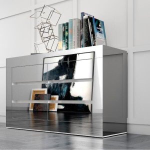 Balcão Buffet Aparador Branco Espelhado com Gavetas Tb292e Luxo