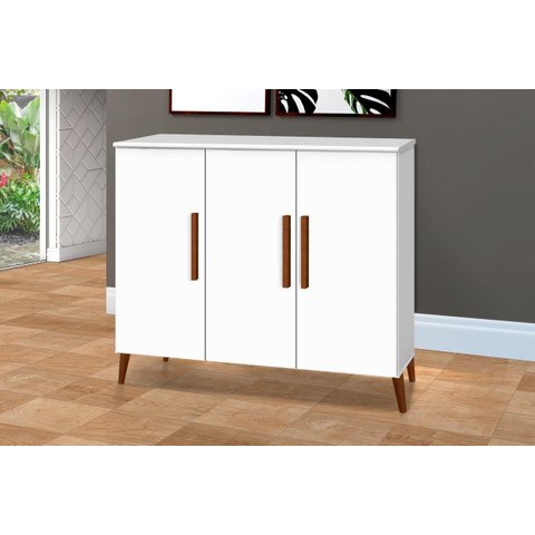Aparador Bog. 3 Portas Pés de Madeira Maciça Estilo Buffet Cor Branco Brilho Passe