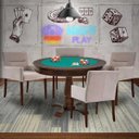 Ver imagem 7 de Mesa de Jogos Carteado Victoria Redonda Tampo Reversível Imbuia com 4 Cadeiras Vicenza Suede Nude -