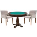 Ver imagem 1 de Mesa de Jogos Carteado Victoria Redonda Tampo Reversível Imbuia com 2 Cadeiras Vicenza Suede Nude -