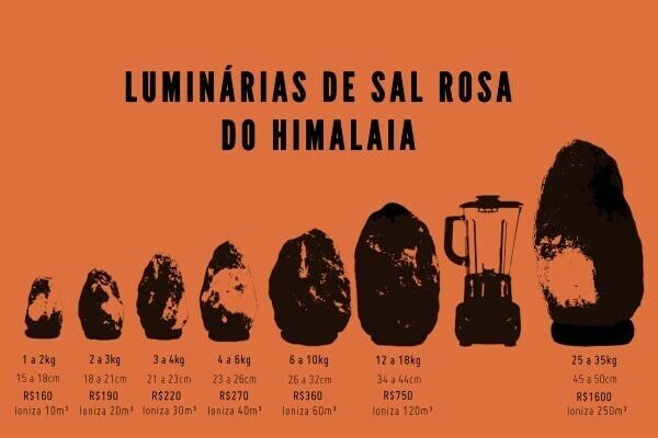 Luminária de Sal Rosa do Himalaia - 1 a 2kg - abrange 10m³ - 220v - 7