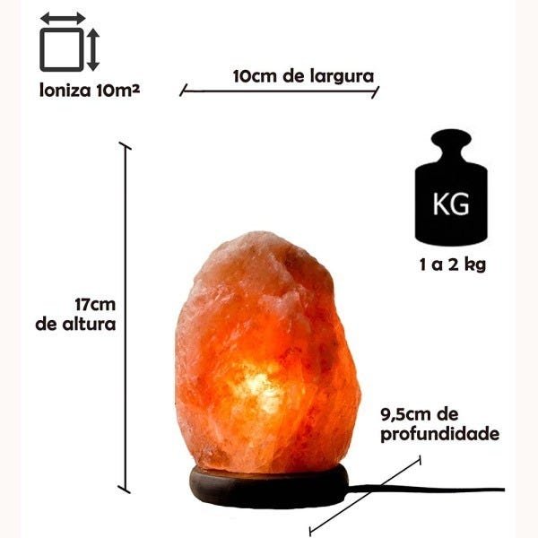 Luminária de Sal Rosa do Himalaia - 1 a 2kg - abrange 10m³ - 220v - 4