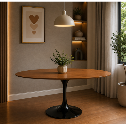 Mesa de Jantar Oval 140x90cm Freijó - Base Saarinen Preto