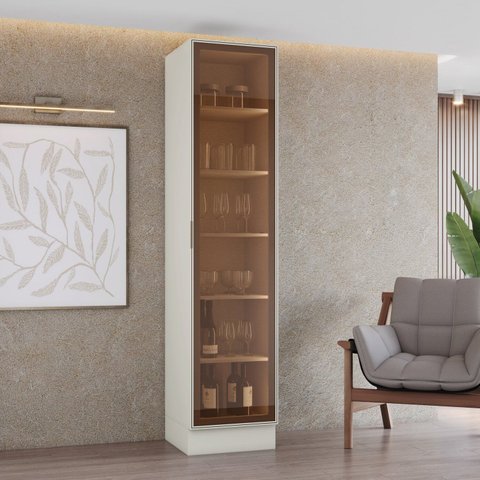 Cristaleira 50cm 1 Porta com Led e Vidro Reflecta Temperado 100% Mdf Fizneze