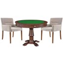 Ver imagem 1 de Mesa de Jogos Carteado Victoria Redonda Tampo Reversível Imbuia com Kit 2 Cadeiras Vicenza Suede Nud