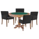 Ver imagem 1 de Mesa de Jogos Carteado Victoria Redonda Tampo Reversível Amêndoa com Kit 4 Cadeiras Vicenza Suede Pr