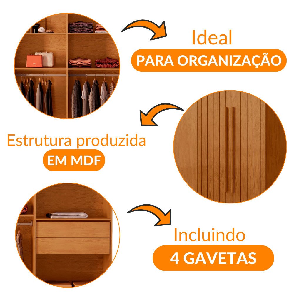 Guarda Roupa Casal Toronto Mdf 8 Portas e 4 Gavetas Moderna Mobília - 6