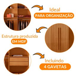 Guarda Roupa Casal Toronto Mdf 8 Portas e 4 Gavetas Moderna Mobília - 6