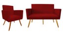 Ver imagem 1 de Kit Namoradeira + 1 Poltrona Decorativa Nina Suede Vermelho Pés Madeira Mz Decor