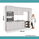 Ver imagem 3 de Cozinha Milla Lira 12 Portas 3 Gavetas MDF 310cm Branco Móveis Carraro