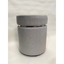 Ver imagem 1 de Puff Redondo Estofado com Aro Metálico, Tecido Linho Cinza Claro, Design Moderno