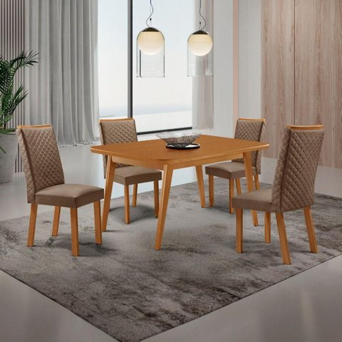 Mesa Copper com 4 Cadeiras Lira Retangular MDF 120cm Caramelo Moderna