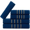 Ver imagem 1 de Jogo 5pçs 2 Banho + 2 Rosto + 1 Tapete P/banheiro 100% Algodão Alta Absorção - Azul Marinho