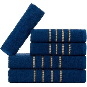 Jogo 5pçs 2 Banho + 2 Rosto + 1 Tapete P/banheiro 100% Algodão Alta Absorção - Azul Marinho