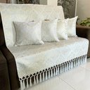 Ver imagem 2 de Kit Manta Adamascado e 4 Capas de Almofada Luxo Branco e Dourado 45cmx45cm