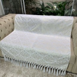 Kit Manta Adamascado e 4 Capas de Almofada Luxo Branco e Dourado 45cmx45cm - 5