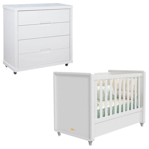 Berço Americano e Cômoda Gaveteiro Infantil Tutto New Branco Acetinado - Matic