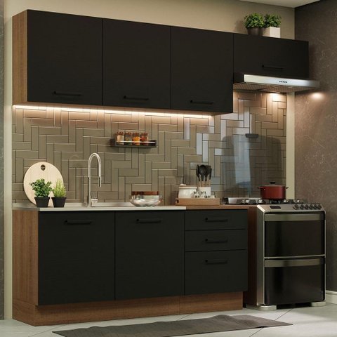 Cozinha Completa 260002 com Armário e Balcão Rustic/preto