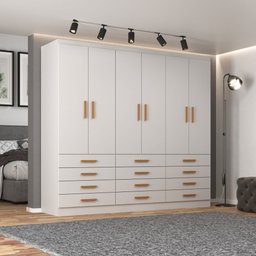 Guarda-roupa Casal New Mônaco 6 Portas 12 Gavetas Branco - Evidência Móveis - 1 Guarda-roupa Casal New Mônaco 6 Portas 12 Gavetas Branco - Evidência Móveis - 1