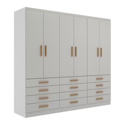 Guarda-roupa Casal New Mônaco 6 Portas 12 Gavetas Branco - Evidência Móveis - 2 Guarda-roupa Casal New Mônaco 6 Portas 12 Gavetas Branco - Evidência Móveis - 2